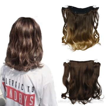 High Quality 18Inch Red Brown Wavy Soft Long 9 Clips Piece Invisible Wire Three Hairpieces Fish Line Synthetic Hair Extensions
